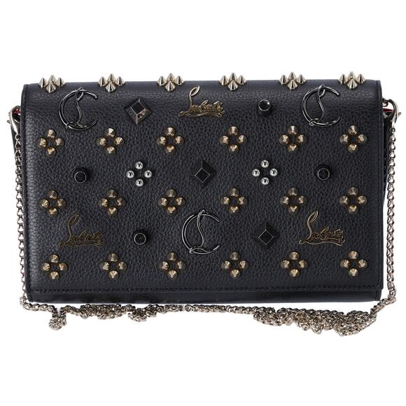 Christian Louboutin Spike Studs Paloma Clutch Crossbody Bag Black Multi